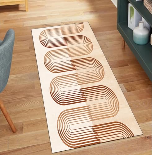 QQrunner Teppich Läufer Flur rutschfest Modern, Waschbar 110x300CM Teppichläufer Küchenteppich Meterware Lang Orange Korridor Kücheläufer von QQrunner