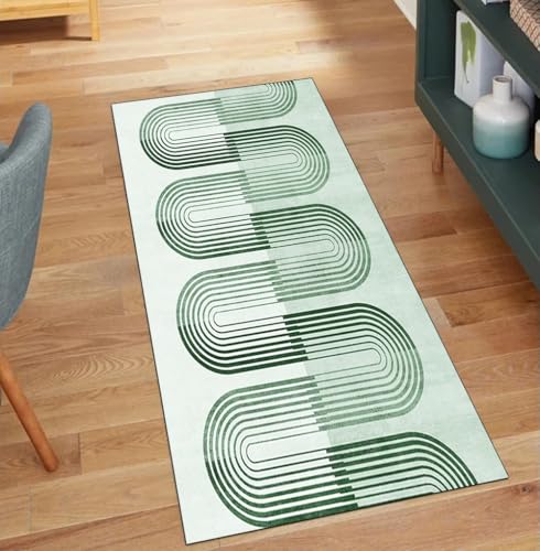 QQrunner Teppich Läufer Flur rutschfest Modern, Waschbar 50x80CM Teppichläufer Küchenteppich Meterware Lang Grün Korridor Kücheläufer von QQrunner