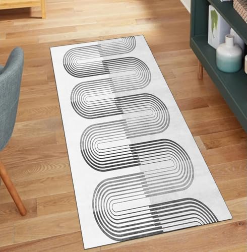 QQrunner Teppich Läufer Flur rutschfest Modern, Waschbar 60x110CM Teppichläufer Küchenteppich Meterware Lang Grau Korridor Kücheläufer von QQrunner