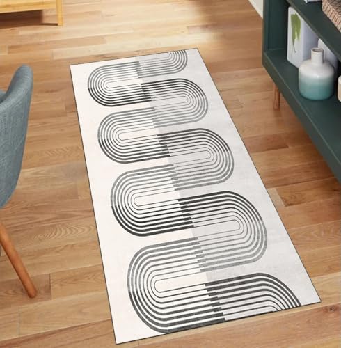 QQrunner Teppich Läufer Flur rutschfest Modern, Waschbar 60x450CM Teppichläufer Küchenteppich Meterware Lang Beige Grau Korridor Kücheläufer von QQrunner
