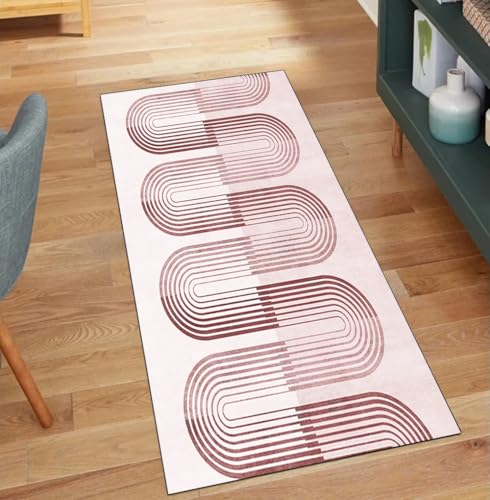 QQrunner Teppich Läufer Flur rutschfest Modern, Waschbar 60x80CM Teppichläufer Küchenteppich Meterware Lang Rosa Korridor Kücheläufer von QQrunner