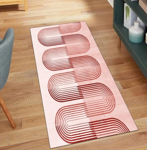 QQrunner Teppich Läufer Flur rutschfest Modern, Waschbar 90x450CM Teppichläufer Küchenteppich Meterware Lang Rot Korridor Kücheläufer von QQrunner