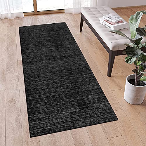 QQrunner Teppich Läufer Flur rutschfest Modern 40x100cm Schwarz Meterware Waschbar Teppichläufer Schlafzimmer Korridor Küchenlaufer Lang, Anpassbare Größe, 40-120cm Breit von QQrunner