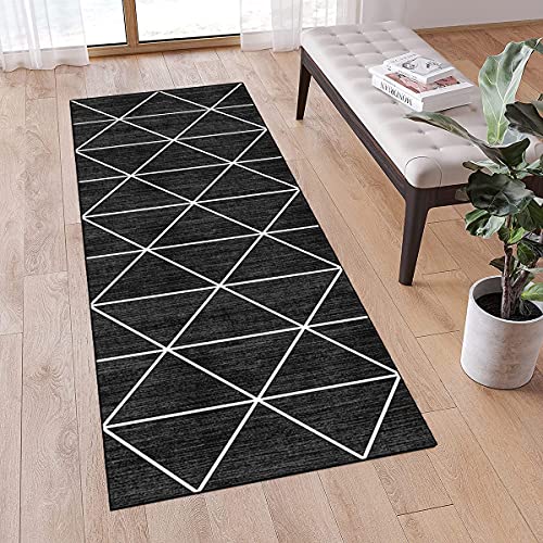 QQrunner Teppich Läufer Flur rutschfest Modern Gitter 70x150cm Schwarz Meterware Waschbar Teppichläufer Schlafzimmer Korridor Küchenlaufer Lang, Anpassbare Größe, 40-120cm Breit von QQrunner