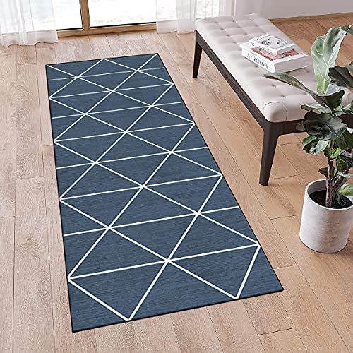 QQrunner Teppich Läufer Flur rutschfest Modern Gitter 80x150cm Navy Blau Meterware Waschbar Teppichläufer Schlafzimmer Korridor Küchenlaufer Lang, Anpassbare Größe, 40-120cm Breit von QQrunner