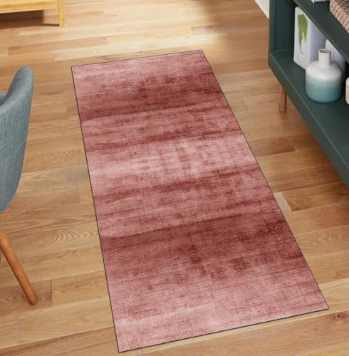 QQrunner Teppich Läufer Flur rutschfest Waschbar Abstrakt 100x350CM Teppichläufer Küchenteppich Meterware Lang Rot Korridor Kücheläufer von QQrunner