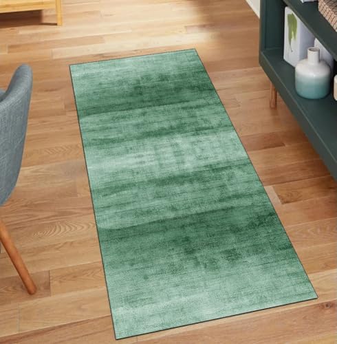 QQrunner Teppich Läufer Flur rutschfest Waschbar Abstrakt 70x750CM Teppichläufer Küchenteppich Meterware Lang Grün Korridor Kücheläufer von QQrunner