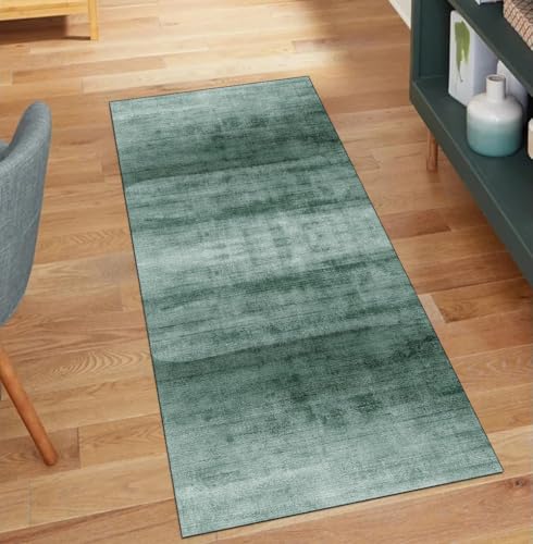 QQrunner Teppich Läufer Flur rutschfest Waschbar Abstrakt 70x900CM Teppichläufer Küchenteppich Meterware Lang Dunkel Grün Korridor Kücheläufer von QQrunner