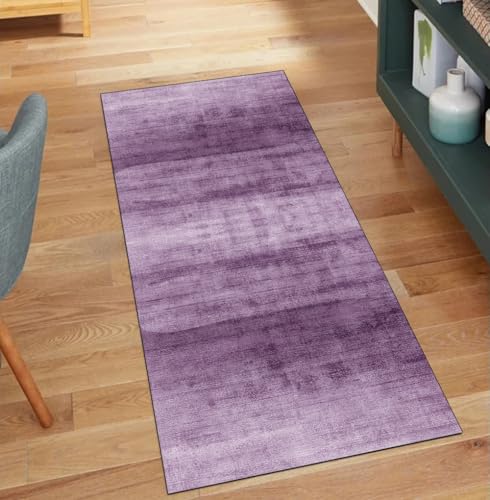 QQrunner Teppich Läufer Flur rutschfest Waschbar Abstrakt 80x750CM Teppichläufer Küchenteppich Meterware Lang Lila Korridor Kücheläufer von QQrunner