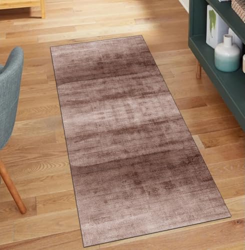 QQrunner Teppich Läufer Flur rutschfest Waschbar Abstrakt 80x850CM Teppichläufer Küchenteppich Meterware Lang Braun Korridor Kücheläufer von QQrunner