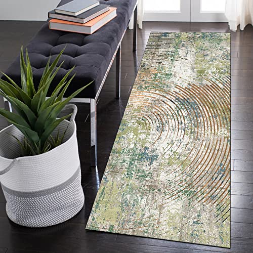 QQrunner Teppich Läufer Flur rutschfest Waschbar Grau Grün 80x200cm Boho Vintage Küchenteppich rutschfest Küche Lang Teppichläufer Schlafzimmer Korridor, Anpassbare Größe, 40-120cm Breit von QQrunner