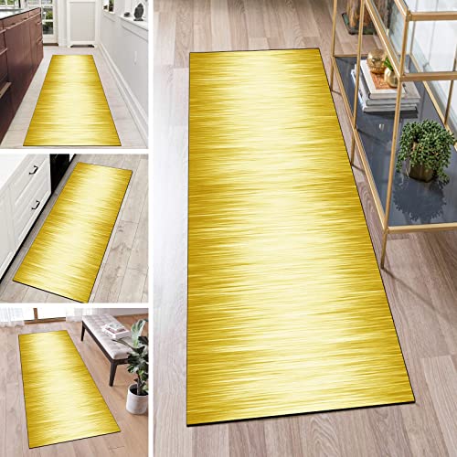 QQrunner Teppich Läufer Flur rutschfest Waschbar Kücheteppich Lang Gelb 60x90cm Meterware Abstrakt Teppichmatten Waschbar Korridor Wohnzimmer Schlafzimmer 40-120cm Breit, Anpassbare Größe von QQrunner