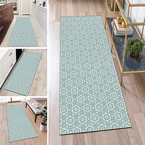 QQrunner Teppich Läufer Flur rutschfest Waschbar Lang Kücheläufer Grau Grün 60x90cm Meterware Modern Teppichmatten Waschbar Korridor Wohnzimmer Schlafzimmer 40-120cm Breit, Anpassbare Größe von QQrunner