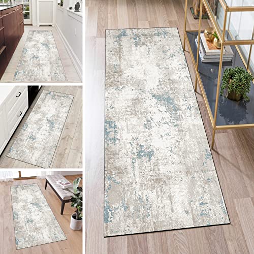 QQrunner Teppich Läufer Flur rutschfest Waschbar Lang Kücheläufer Hell Grau 120x300cm Meterware Abstrakt Teppichmatten Waschbar Korridor Wohnzimmer Schlafzimmer 40-120cm Breit, Anpassbare Größe von QQrunner