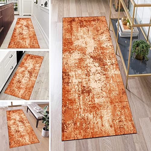 QQrunner Teppich Läufer Flur rutschfest Waschbar Lang Kücheläufer Orange 70x120cm Meterware Abstrakt Teppichmatten Waschbar Korridor Wohnzimmer Schlafzimmer 40-120cm Breit, Anpassbare Größe von QQrunner