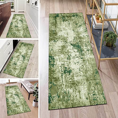 QQrunner Teppich Läufer Flur rutschfest Waschbar Teppichmatten Lang Dunkel Grün 60x80cm Kücheläufer Meterware Abstrakt Waschbar Korridor Wohnzimmer Schlafzimmer 40-120cm Breit, Anpassbare Größe von QQrunner