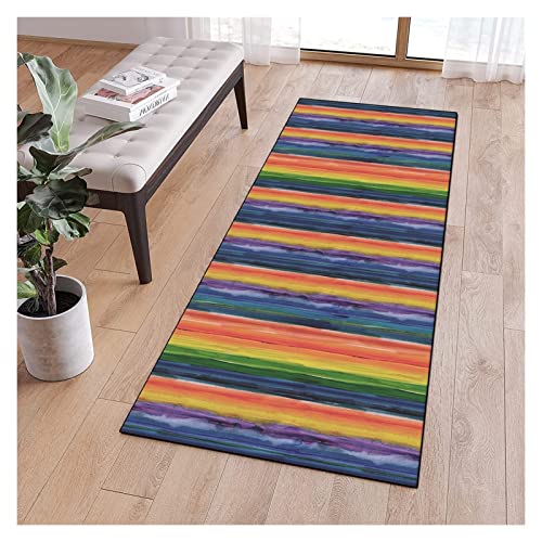 QQrunner Teppich Läufer Küchenteppich rutschfest 80x150cm Bunt Modern Gestreift Meterware Waschbar Lang Teppichläufer Teppich Läufer Flur Schlafzimmer Korridor von QQrunner