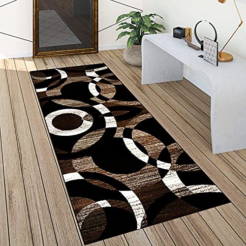 QQrunner Teppich läufer Flur Braun und Schwarz rutschfest 60x200cm Küchenteppich Patchwork Waschbar Meterware Schlafzimmer Korridor Teppich Lang, Länge Anpassbare, 40-120cm Breit von QQrunner