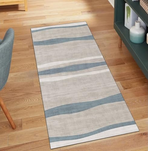 QQrunner Teppichflur Küchen Meterware rutschfest Grau Blau Abstrakt 100x150CM Teppich Läufer Flur Lang Waschbar Teppichläufer Korridor Polyester Wohnzimmer Schmutzfangmatte von QQrunner