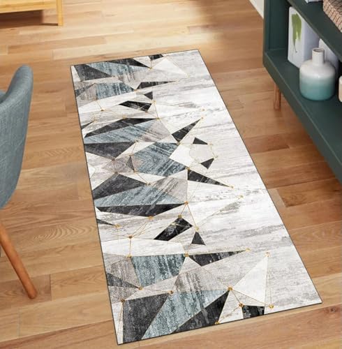 QQrunner Teppichläufer Flur Lang rutschfest Küche Grau 120x850CM Kücheteppich Meterware Waschbar Geometrisch Küchenläufer Korridor Polyester Wohnzimmer Schmutzfangmatte von QQrunner