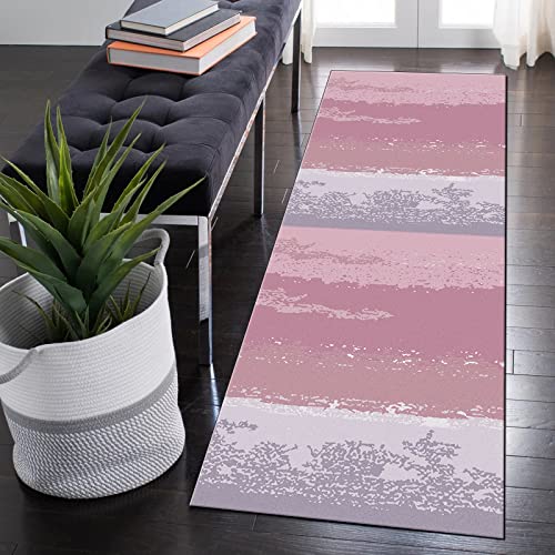 QQrunner Teppichläufer Flur Meterware Küchen 80x300cm Abstrakt Grau Rosa Lang Küchenteppich rutschfest Teppich Läufer Waschbar Schlafzimmer Korridor 40-120cm Breit, Anpassbare Größe von QQrunner