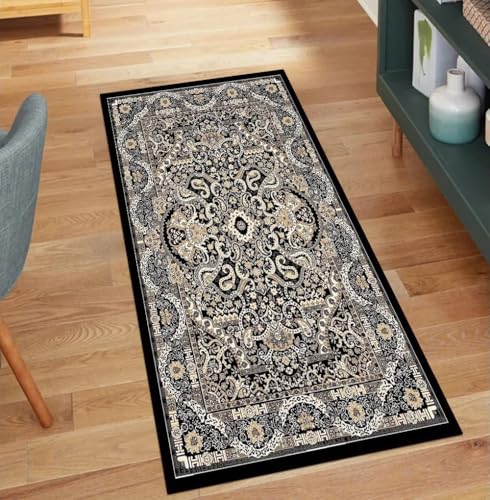 QQrunner Teppichläufer Lang Schwarz Vintage 120x450CM Kücheteppich rutschfest Waschbar Teppich Läufer Flur Meterware Korridor Polyester Wohnzimmer Schmutzfangmatte QQrunner Teppichläufer Lang Schwarz Vintage 120x450CM Kücheteppich rutschfest Waschbar Teppich Läufer Flur Meterware Korridor Polyester Wohnzimmer Schmutzfangmatte von QQrunner