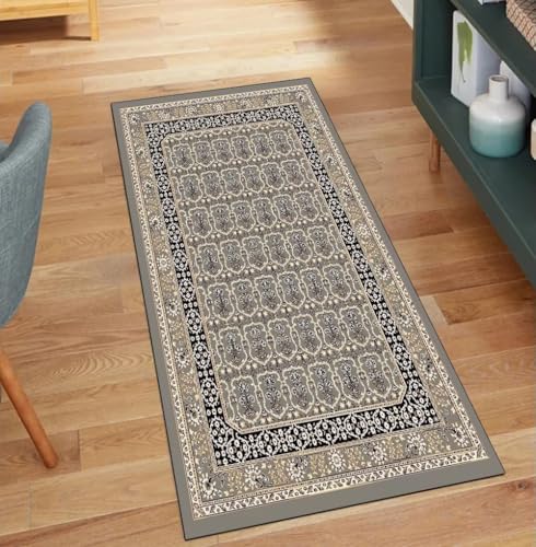 QQrunner Teppichläufer Meterware Lang Vintage Grau 50x150CM Kücheteppich rutschfest Waschbar Teppich Läufer Flur Korridor Polyester Wohnzimmer Schmutzfangmatte von QQrunner