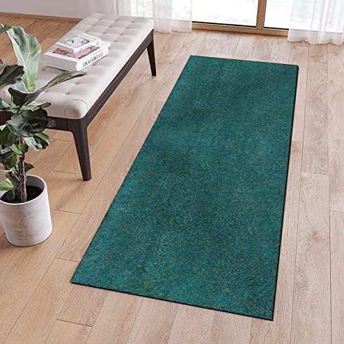 QQrunner Teppichläufer Teppich Läufer Flur 60x200cm Abstrakt Gestreift Grün rutschfest Waschbar Meterware Lang Küchenteppich Schlafzimmer Korridor, Anpassbare Größe, 40-120cm Breit von QQrunner
