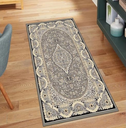 QQrunner Teppichläufer Waschbar, Lang Meterware Vintage Grau 50x60CM Kücheteppich rutschfest Teppich Läufer Flur Korridor Polyester Wohnzimmer Schmutzfangmatte von QQrunner