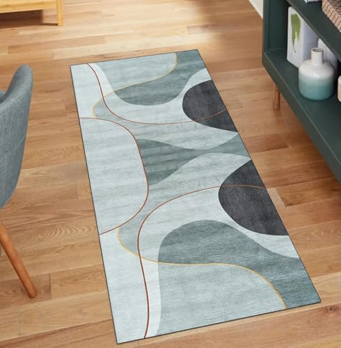 QQrunner Teppichläufer Waschbar rutschfest Cyan 80x180CM Teppich Läufer Flur Meterware Lang Patchwork Küchenläufer Korridor Polyester Wohnzimmer Schmutzfangmatte von QQrunner