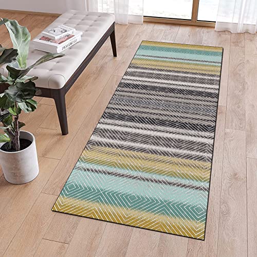 QQrunner Teppichläufer Waschbar rutschfest Küche 60x120cm Küchenteppich Modern Gitter Gestreift Bunt Meterware Lang Teppich Läufer Flur Schlafzimmer Korridor, Anpassbare Größe, 40-120cm Breit von QQrunner