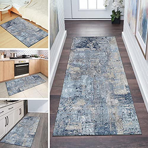 QQrunner Teppichläufer rutschfest Läufer Flur 100x350cm Küchenteppich Abstrakt Grau Blau Waschbar Meterware Schlafzimmer Korridor Teppich Lang, 40-120cm Breit QQrunner Teppichläufer rutschfest Läufer Flur 100x350cm Küchenteppich Abstrakt Grau Blau Waschbar Meterware Schlafzimmer Korridor Teppich Lang, 40-120cm Breit von QQrunner
