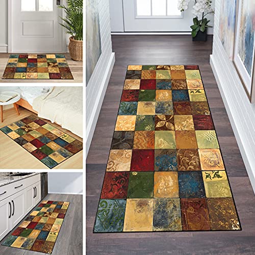 QQrunner Teppichläufer rutschfest Läufer Flur 50x200CM Küchenteppich Vintage Bunt Waschbar Meterware Schlafzimmer Korridor Teppich Lang, Länge Anpassbare, 40-120cm Breit von QQrunner