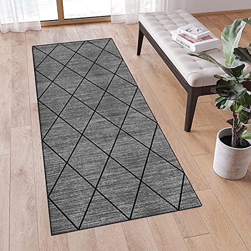 QQrunner Teppichläufer rutschfest Rauten Muster 90x150cm Grau Meterware Waschbar Teppich Läufer Flur Schlafzimmer Korridor Küchenlaufer Lang, Anpassbare Größe, 40-120cm Breit von QQrunner