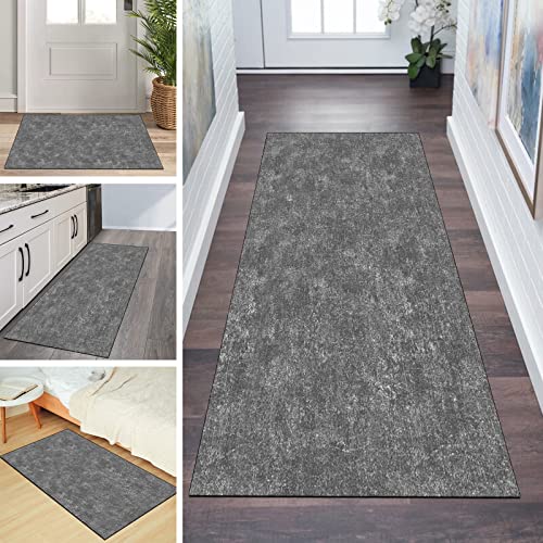 QQrunner Teppichmatten Läufer Teppich Flur rutschfest 90x100cm Küchenteppich Dunkel Grau Waschbar Meterware Schlafzimmer Korridor Teppichläufer Lang, Länge Anpassbare, 40-120cm Breit von QQrunner
