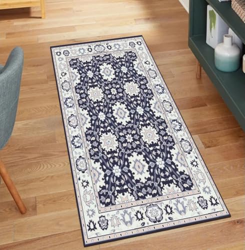 QQrunner Vintage Teppich Läufer Flur Waschbar Grau Blau 50x60CM Teppichläufer rutschfest Meterware Kücheteppich Lang Korridor Polyester Wohnzimmer Schmutzfangmatte QQrunner Vintage Teppich Läufer Flur Waschbar Grau Blau 50x60CM Teppichläufer rutschfest Meterware Kücheteppich Lang Korridor Polyester Wohnzimmer Schmutzfangmatte von QQrunner