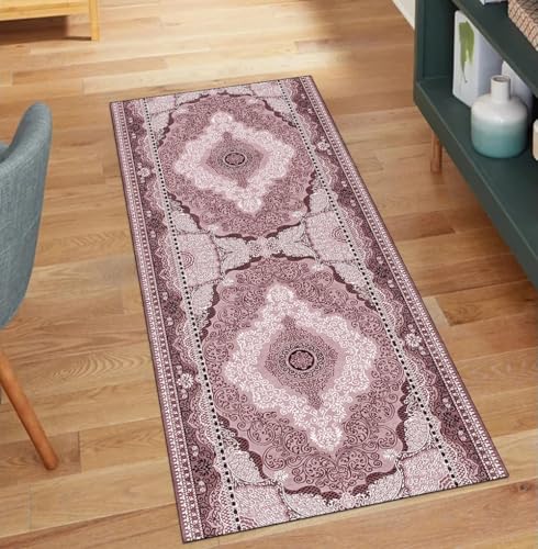 QQrunner Vintage Teppich Läufer Flur rutschfest, Waschbar 110x1300CM Teppichläufer Küchenteppich Meterware Lang Braun Korridor Kücheläufer von QQrunner