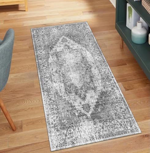 QQrunner Vintage Teppich Läufer Flur rutschfest Waschbar 50x220CM Teppichläufer Küchenteppich Meterware Lang Grau Korridor Kücheläufer QQrunner Vintage Teppich Läufer Flur rutschfest Waschbar 50x220CM Teppichläufer Küchenteppich Meterware Lang Grau Korridor Kücheläufer von QQrunner