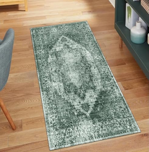QQrunner Vintage Teppich Läufer Flur rutschfest Waschbar 50x900CM Teppichläufer Küchenteppich Meterware Lang Dunkel Grün Korridor Kücheläufer QQrunner Vintage Teppich Läufer Flur rutschfest Waschbar 50x900CM Teppichläufer Küchenteppich Meterware Lang Dunkel Grün Korridor Kücheläufer von QQrunner