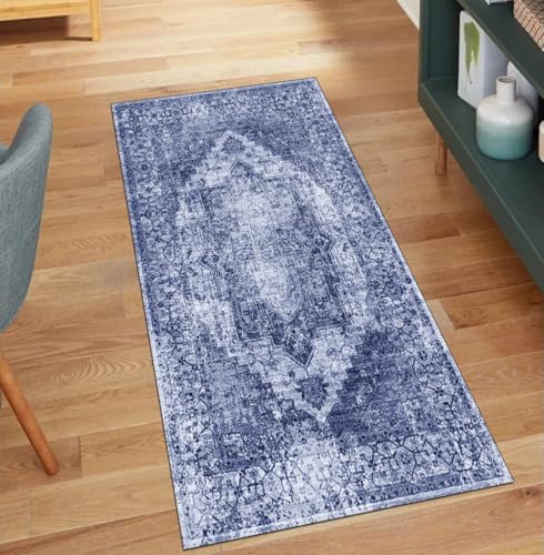 QQrunner Vintage Teppich Läufer Flur rutschfest Waschbar 70x280CM Teppichläufer Küchenteppich Meterware Lang Blau Korridor Kücheläufer QQrunner Vintage Teppich Läufer Flur rutschfest Waschbar 70x280CM Teppichläufer Küchenteppich Meterware Lang Blau Korridor Kücheläufer von QQrunner