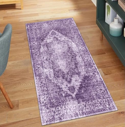 QQrunner Vintage Teppich Läufer Flur rutschfest Waschbar 80x400CM Teppichläufer Küchenteppich Meterware Lang Lila Korridor Kücheläufer QQrunner Vintage Teppich Läufer Flur rutschfest Waschbar 80x400CM Teppichläufer Küchenteppich Meterware Lang Lila Korridor Kücheläufer von QQrunner