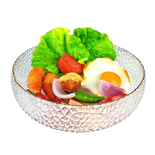 QRATIE Glasschale Im Japanischen Stil, Kreative Transparente Salatschüssel, Runde Form, Dekorative Schalen For Zuhause, Gemüse, Obst, Dessertschale Mit Goldrand (Color : Clear, Size : Large) von QRATIE
