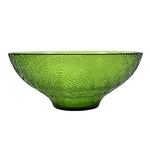 QRATIE Nordische Glas-Obstschale, Vintage Grüne Snack-Süßigkeitsschale, Hohe Große Salatschüssel 10-Zoll-Glas-Rührschüssel Glasgeschirr Mit Grünem Blattmuster von QRATIE