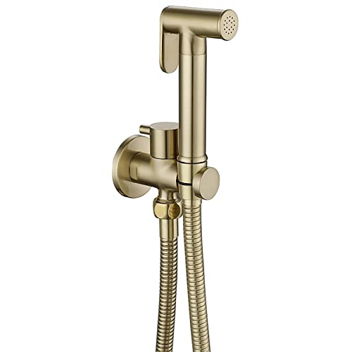 Bidet Handbrause für Toilette Gebürstetes Gold Hand Bidet Sprayer Wandmontiert Messing Bidet Toilettensprüher Hochdruck Bidet Armaturen für WC, Persönliche Hygiene & Windelreinigung von QREZAA