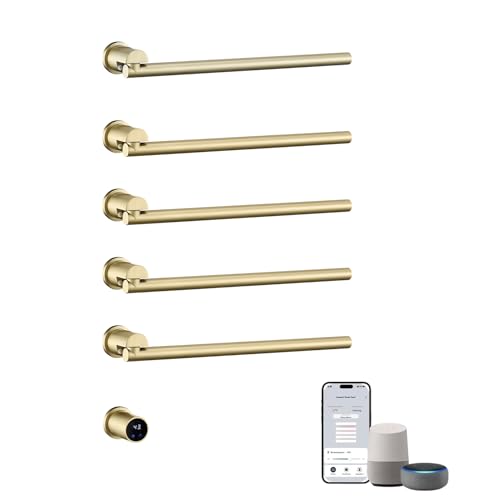 Handtuchheizkörper Elektrisch Unterputzmontage, 93W WiFi Intelligenter Elektrischer Handtuchhalter, 180° Drehung Handtuchwärmer Elektrisch Handtuchtrockner mit APP, Thermostat, Timer, Gold von QREZAA