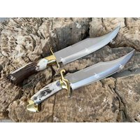 Handgemachtes D2 Steel Bowie Messer Hirsch Griff Mit Lederscheide, Jagdmesser, Geschenk Für Ihn von QREnterprises