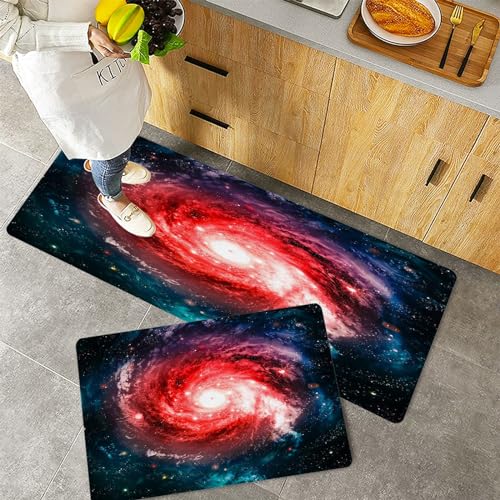 Küchenteppiche 2 Stück, Rutschfestes Küchenmatten,Ehrfürchtige Spiralgalaxie viele Lichtjahre weit von der Erde ent,Pflegeleicht, Anti-Müdigkeit Küchenteppich Teppich Läufer für Küche (45x70+45x120cm) von QRFASFZO