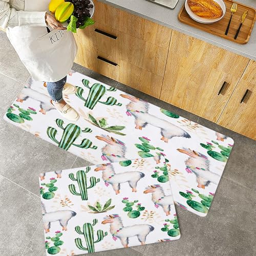 Küchenteppiche 2 Stück, Rutschfestes Küchenmatten,Handbemalte Aquarellelemente für Ihr Design mit Kaktuspflanzen, B,Pflegeleicht, Anti-Müdigkeit Küchenteppich Teppich Läufer für Küche (45x70+45x120cm) von QRFASFZO