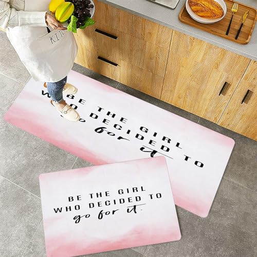 Küchenteppiche 2 Stück, Rutschfestes Küchenmatten,sei das Mädchen, das sich dafür entschieden hat, zitiert rosa Hin,Pflegeleicht, Anti-Müdigkeit Küchenteppich Teppich Läufer für Küche (45x70+45x120cm) von QRFASFZO