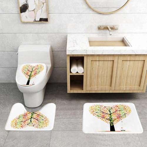 QRFASFZO 3 Stück Badematten und WC Vorleger Microfaser Weiches Badteppich badvorleger rutschfest Waschbar Badezimmerteppich Set, Baum des Lebens, herzförmiger Valentinstagsbaum mit küssenden Liebesv QRFASFZO 3 Stück Badematten und WC Vorleger Microfaser Weiches Badteppich badvorleger rutschfest Waschbar Badezimmerteppich Set, Baum des Lebens, herzförmiger Valentinstagsbaum mit küssenden Liebesv von QRFASFZO